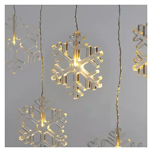 EMOS Mini Lichtervorhang mit 8 Schneeflocken - LED Lichterkette Wintermotiv Warmweiß - Lichtergirlande 84cm IP44 Innen Außen - Party Weihnachten