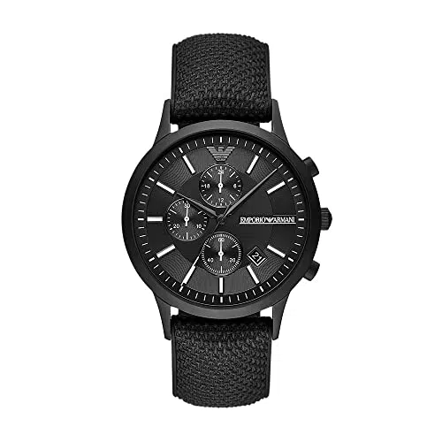 Armani Herrenuhr Chronograph AR11457 - Schwarzes Edelstahlgehäuse mit Silikonarmband