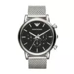 Emporio Armani Herrenuhr, QuarzChronographenwerk, 46mm Silbernes Edelstahlgehäuse mit Edelstahlarmband