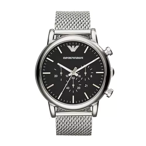 Emporio Armani Herrenuhr, QuarzChronographenwerk, 46mm Silbernes Edelstahlgehäuse mit Edelstahlarmband