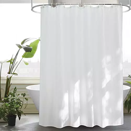 Duschvorhang 180x200 cm Weiß Textil, Anti-Schimmel, Wasserdicht und Schnell Trocknend - Hochwertiger Stoff für Badewanne mit 12 Ringen