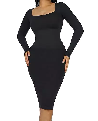FeelinGirl Damen Bodycon Kleid Shapewear mit Abnehmbarem BH-Pad - Schwarz