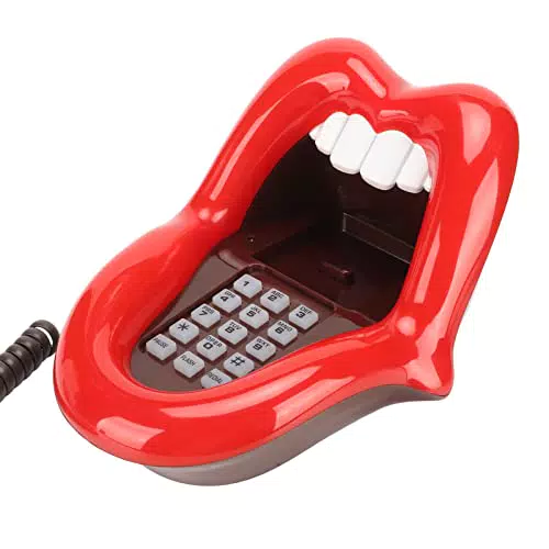Retro Mundtelefon mit Roter Zunge und Nummernspeicher - Dekoratives Festnetztelefon für Zuhause und Büro