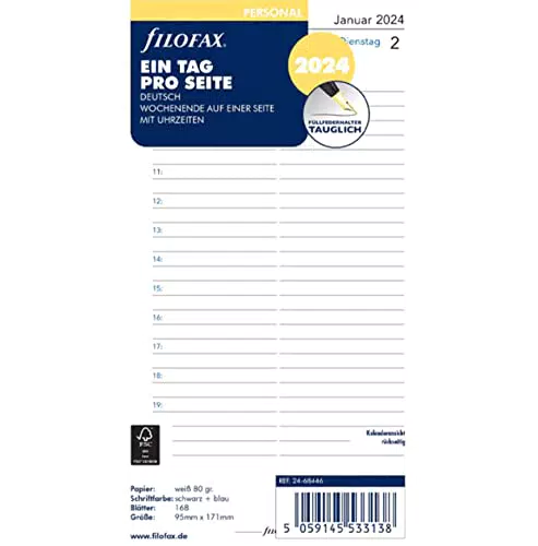 Filofax Kalendereinlage Personal 1 Tag pro Seite 2024