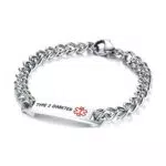 Flongo SOS Damen Medical Armband Männer Armreif, Edelstahl Armkette Kette Panzerkette Silber Krankheit Medical Alert ID Notfall Medizinische Marke Herren-Accessoires Type 1 Diabetes