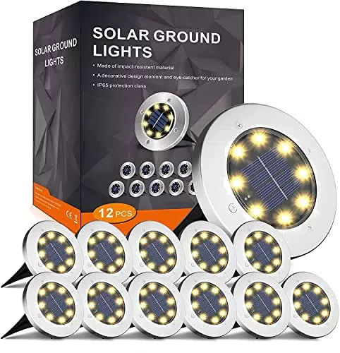 Solar Bodenleuchte FLOWood für Garten - 8 LEDS, Wasserdicht, Edelstahl & Kunststoff - Warmweiß - Solarlampe für außen