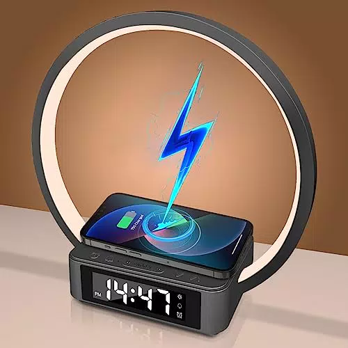 LED Nachttischlampe Wecker mit Touch Control Dimmbar und Wireless Charger