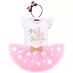 FYMNSI Baby Mädchen Mein 2. Geburtstag Outfit Maus Kostüm Gepunktet Tütü Rock Baumwolle Kurzarm Body Strampler mit Ohr Stirnband 3tlg Bekleidungsset Fotoshooting Rosa - Mein 2. Geburtstag 2 Jahre
