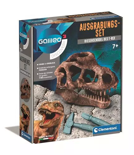 Clementoni Galileo Discovery Ausgrabungs-Set T-Rex Riesenschädel - Dinosaurier Fossilien Spielzeug für Kinder ab 7 Jahren