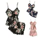 Damen Schlafanzug Set mit ärmellosem Pyjama-Top und Hose - Sommer Nachtwäsche - Schwarz