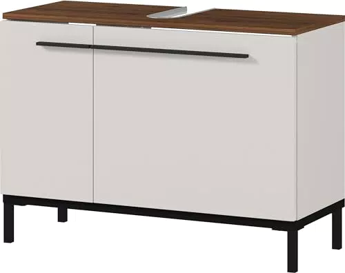 WB-Unterschrank von GW-Yonkers, Kaschmir/Nussbaum, mit Siphonausschnitt, 80 x 59 x 34 cm