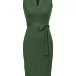 Vintage Bleistiftkleid von Grace Karin - Ärmellos, V-Ausschnitt, Grün