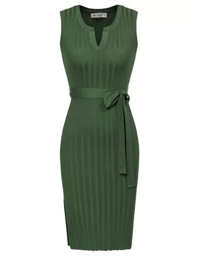 Vintage Bleistiftkleid von Grace Karin - Ärmellos, V-Ausschnitt, Grün