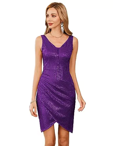 Grace Karin Damen Glitzer Vintage Bleistiftkleid V-Ausschnitt Cocktail Party Kleid
