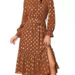 Grace Karin Damen Langarm Casualkleid mit Gold Punkten für festliche Anlässe