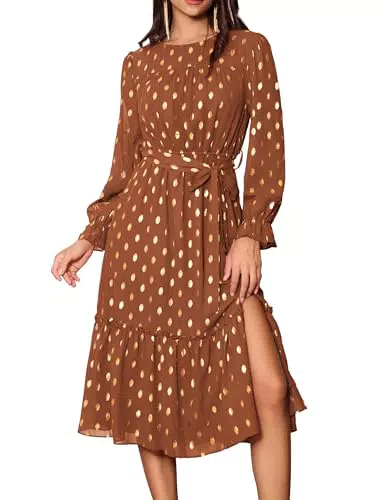 Grace Karin Damen Langarm Casualkleid mit Gold Punkten für festliche Anlässe