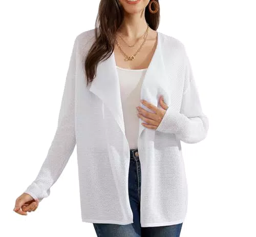 Strickjacke Damen Sommer Leichte Langarm Weiß - Grace Karin