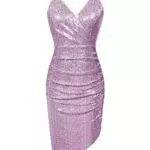 Grace Karin Damen Wrap Club Kleid V-Neck Cocktailkleid Glitzer Lila