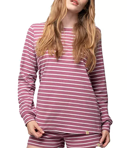 "Greenjama Damen Langarm-Shirt Ringel - Nachhaltiges Pyjamaoberteil"