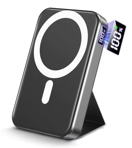 Power Bank Gxorul 12000mAh mit Magnet, PD 22.5W Schnellladung, kabellos - USB-C, LED-Display - iPhone Serie - Schwarz