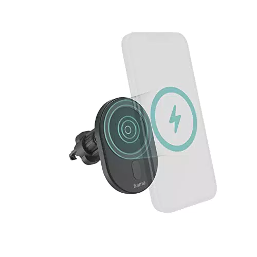 Hama Auto Ladegerät für iPhone - Kfz Handy Ladegerät 15 Watt, kabellos (Magnetisch, Ladeadapter für Lüftungsgitter, Wireless Charging) - Schwarz