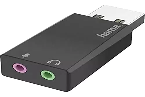 Externe Soundkarte von Hama - USB Klinke Adapter für Windows und Mac - Stereo Adapter für Kopfhörer, Lautsprecher, Mikrofon - Kompatibel mit PC, Laptop, Tablet, PS4, PS5