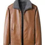 Harbrosrce Herren Kunstlederjacke mit Stehkragen für Herbst und Frühling