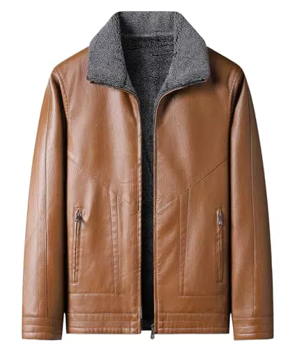 Harbrosrce Herren Kunstlederjacke mit Stehkragen für Herbst und Frühling