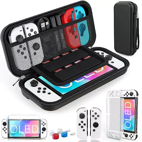 Nintendo Switch OLED Zubehör Set: Tasche, Dockable Hülle, Schutzfolie & Daumenkappen