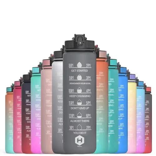 "HOMEEX Trinkflasche mit Strohhalm und Zeitmarkierungen - BPA-frei für Fahrrad, Outdoor und Gym"