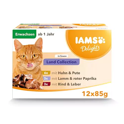 Iams Delights Land Collection Katzenfutter Nass - Multipack mit Fleisch Sorten in Sauce