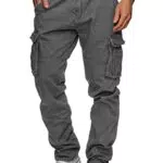 Indicode Herren William Cargohose aus Baumwolle mit 7 Taschen und Gürtel - Outdoorhose Iron
