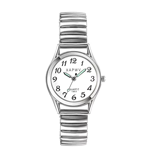 JewelryWe Damen Armbanduhr, Elegant Analog Quarz Uhr mit Digital Zifferblatt und Elastisch Legierung Armband Gold/Slber