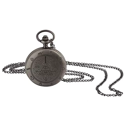 JewelryWe Retro Taschenuhr Herren Vintage Autobahnkreuz Oval Hohe Openwork Römische Ziffern Skala Analog Quarz Uhr mit Halskette Kette Kettenuhr Unisex schwarz