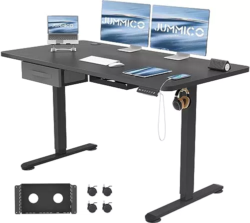 JUMMICO Elektrisch höhenverstellbarer Schreibtisch mit Schubladen und USB-Anschluss