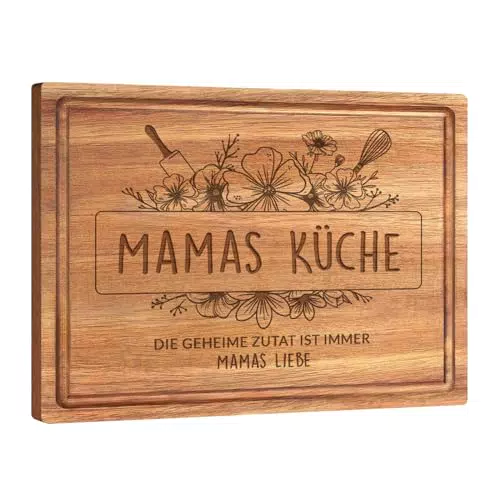 "Juratar® Personalisiertes Schneidebrett aus Akazienholz mit Saftrille - Geschenk für Mama"