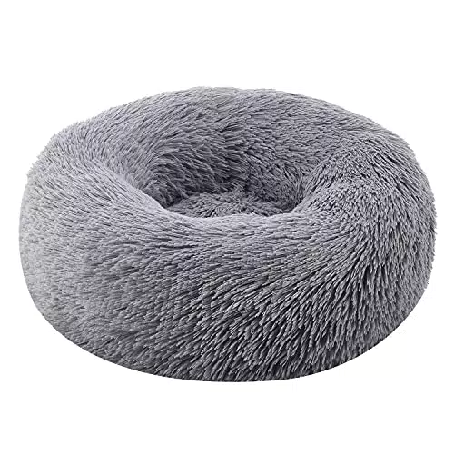 Haustierbett Monty Donut flauschig & rutschfest für Hunde & Katzen - Hellgrau
