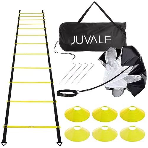 Juvale Trainingsset für Schnelligkeit und Beweglichkeit mit Koordinationsleiter, Scheibenkegel, Widerstandsschirm und Stahlstangen