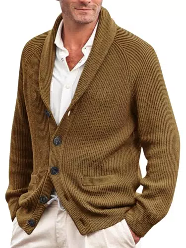 Karlywindow Herren Strickjacke mit Schalkragen - Winterjacke Langarm Cardigan