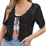 Strickjacke Damen von Kate Kasin mit Kurzen Ärmeln und V-Ausschnitt in Schwarz