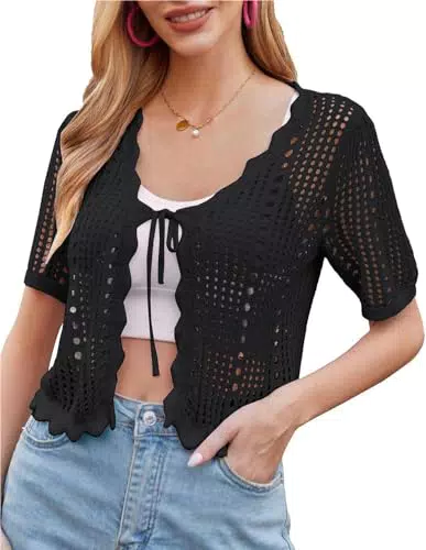 Strickjacke Damen von Kate Kasin mit Kurzen Ärmeln und V-Ausschnitt in Schwarz