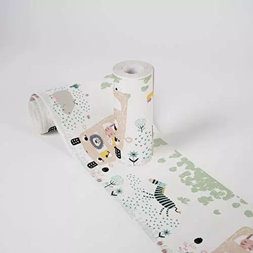 Wandbordüre Safari Friends für Kinderzimmer - Selbstklebendes Wandtattoo mit Tieren - Ideal für Mädchen und Jungen