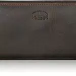 Klondike 1896 Damen Geldbörse aus Leder mit vielen Fächern - Langbörse mit Reißverschluss - Dunkelbraun