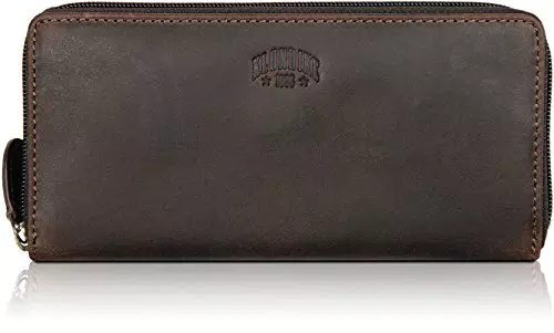 Klondike 1896 Damen Geldbörse aus Leder mit vielen Fächern - Langbörse mit Reißverschluss - Dunkelbraun