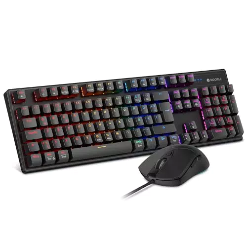 Gaming Tastatur und Maus Set von KOORUI - Mechanisch mit 12 Funktionstasten und 3200 DPI - Ergonomisch für Win, MacOS, Linux