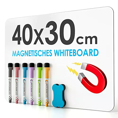Magnetisches Whiteboard für Kühlschrank von KTRIO - Abwischbare Memotafel mit Stiften und Schwamm, 40cm*30cm