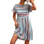 Sommerkleid Damen Gestreiftes Strandkleid T-Shirt-Stil Streifenmuster Design