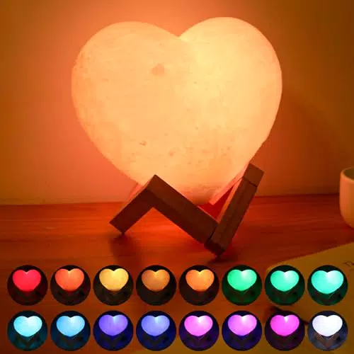 LED Nachtlicht: Herzförmige 3D Mondlampe als Geschenk für Frauen - Romantisches Valentinstagsgeschenk