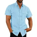 Herren Leinenhemd Kurzarm Button-Down Regular Fit Businesshemd - Angebote Outlet