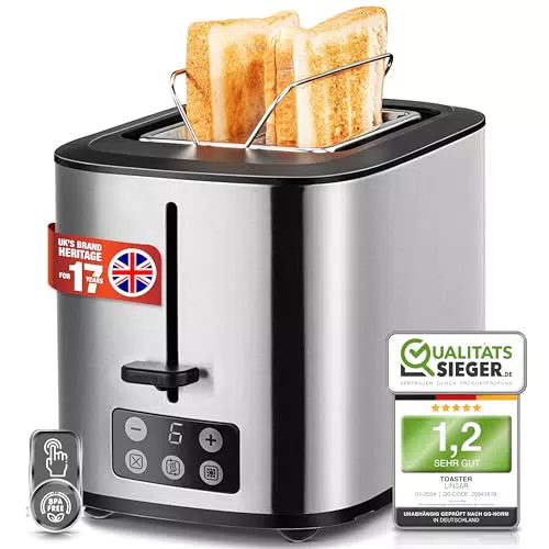 Linsar Zwei-Scheiben-Toaster mit Touchdisplay und Brötchenaufsatz